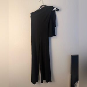 Club London Black One-Shoulder Jumpsuit with Cape 4